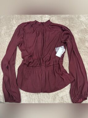 Nine West Burgundy Long Sleeve Blouse